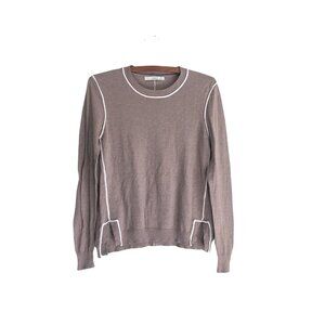 Subtle Luxury Beige White Trimmed Lightweight Tencel Sweater Size S/M